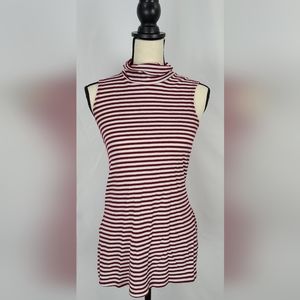 Women's stretch muscle turtle neck tank, striped, size M